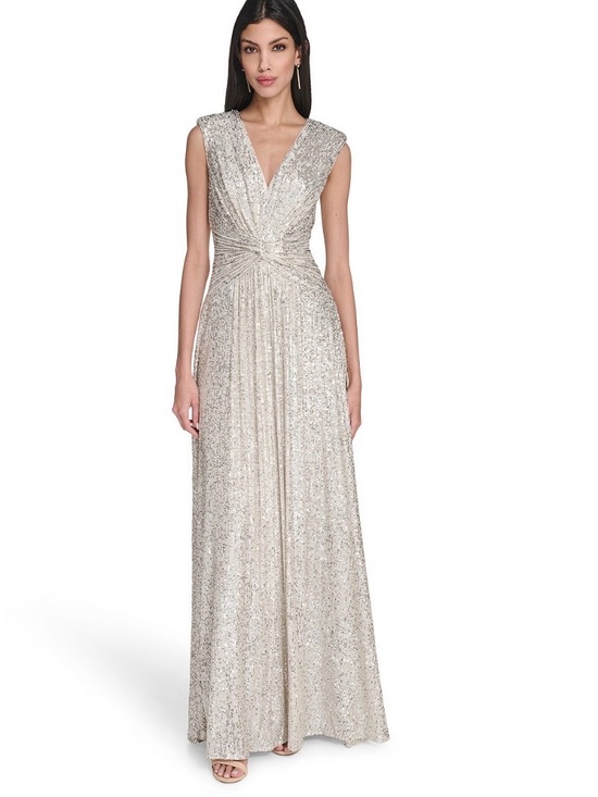 Eliza J Dresses & Skirts - NWT Plus Size 14W Eliza J Silver Sequin Sleeveless V-Neck Maxi Evening Gown